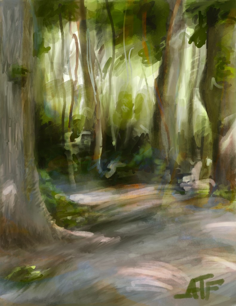 digital art, nature, painting, forest
